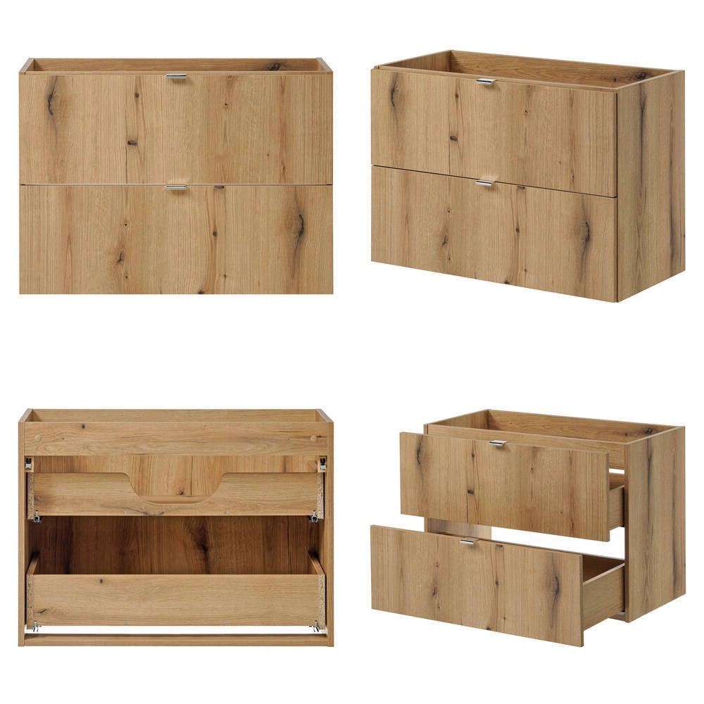 Set NEWPORT 2 Mobili Pensili Sottolavabo con Piano di Lavoro 160x60x40 cm Effetto Rovere [en.casa]
