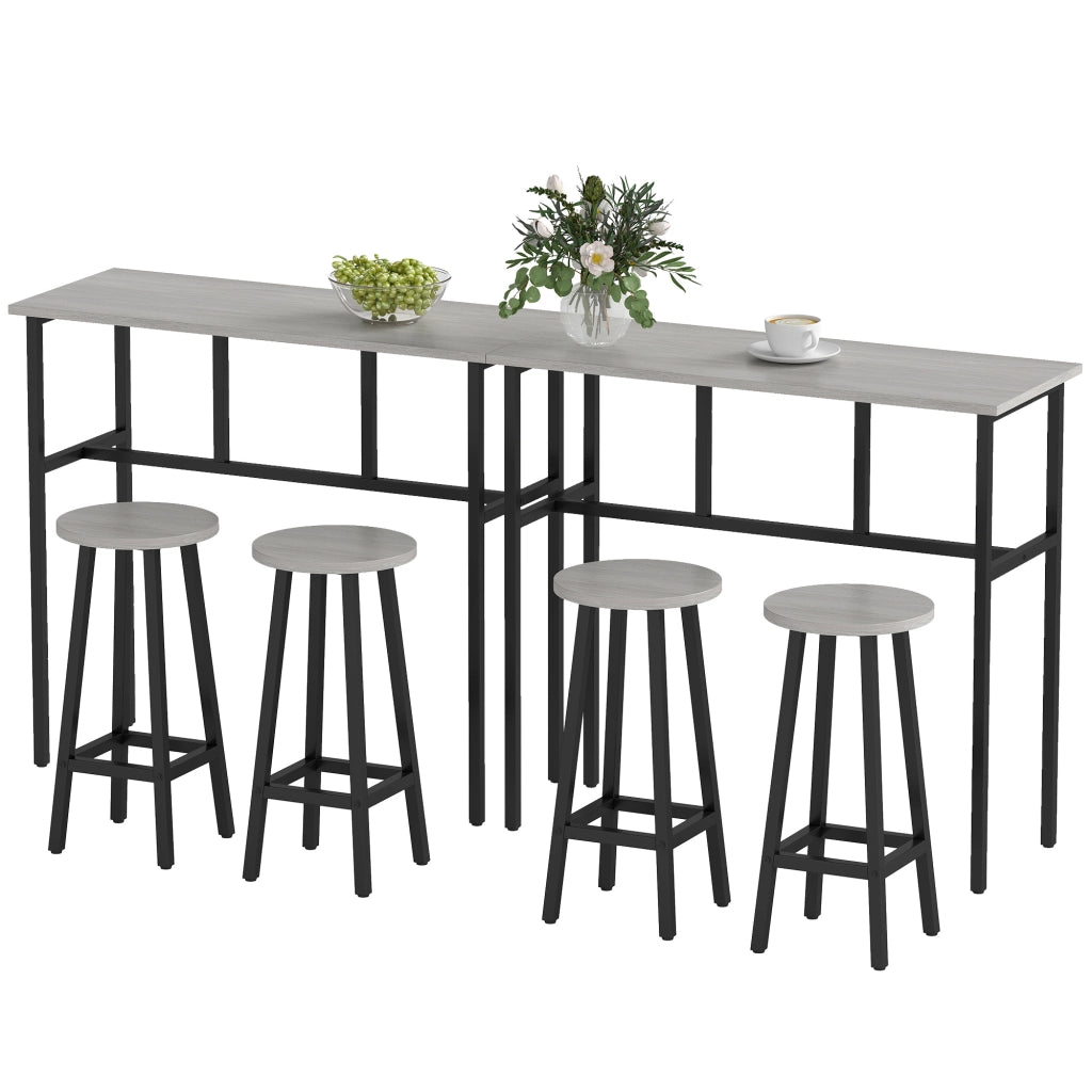 Set da Bar 6 Pezzi con 4 Sgabelli e 2 Tavoli Alti ¨C zephmum ¨C Legno e Acciaio, Grigio