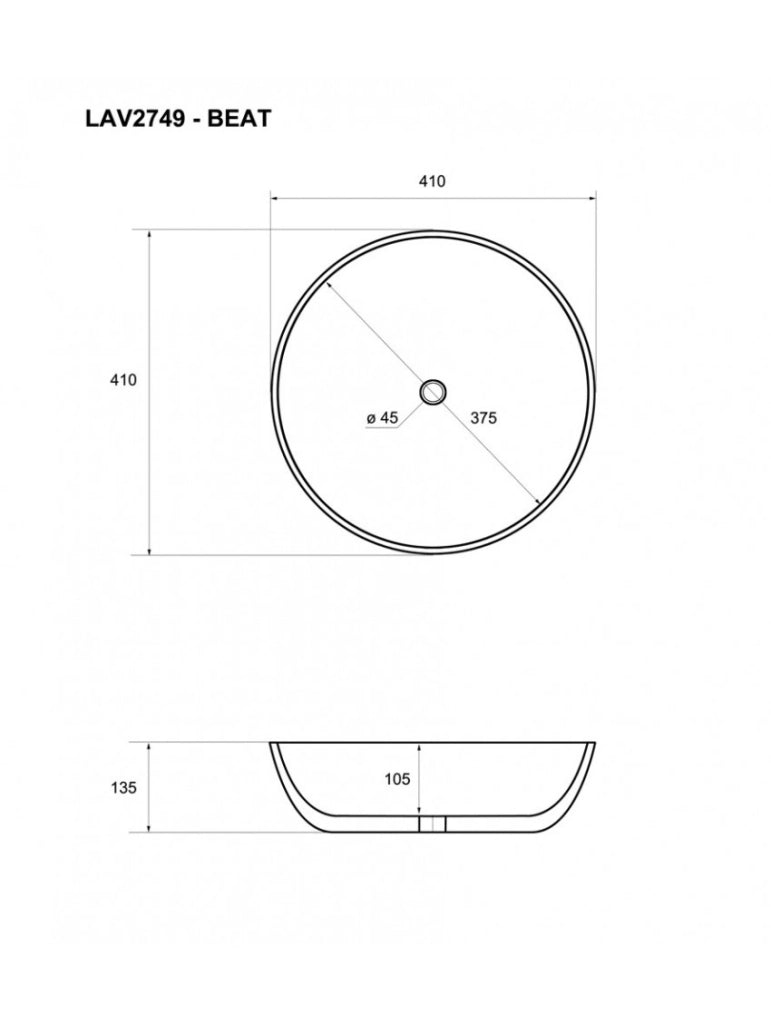 Lavabo appoggio tondo 41x13,5 cm ceramica bianco Mues Tebe