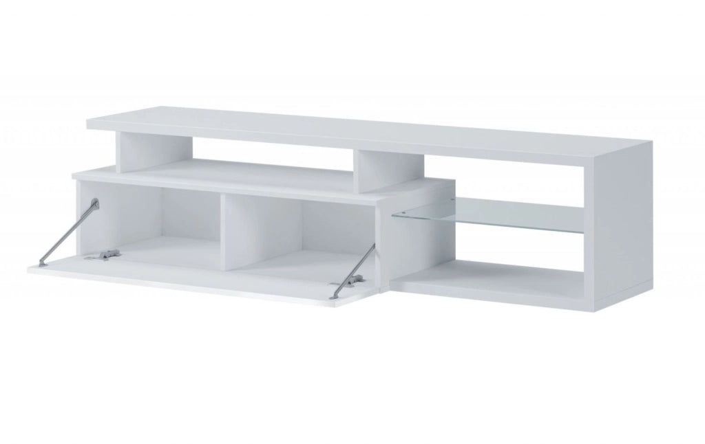 Mobile porta TV Gisella, Credenza da soggiorno, Armadio basso per TV, Base parete attrezzata, 160x38h41 cm, Bianco e Bianco lucido