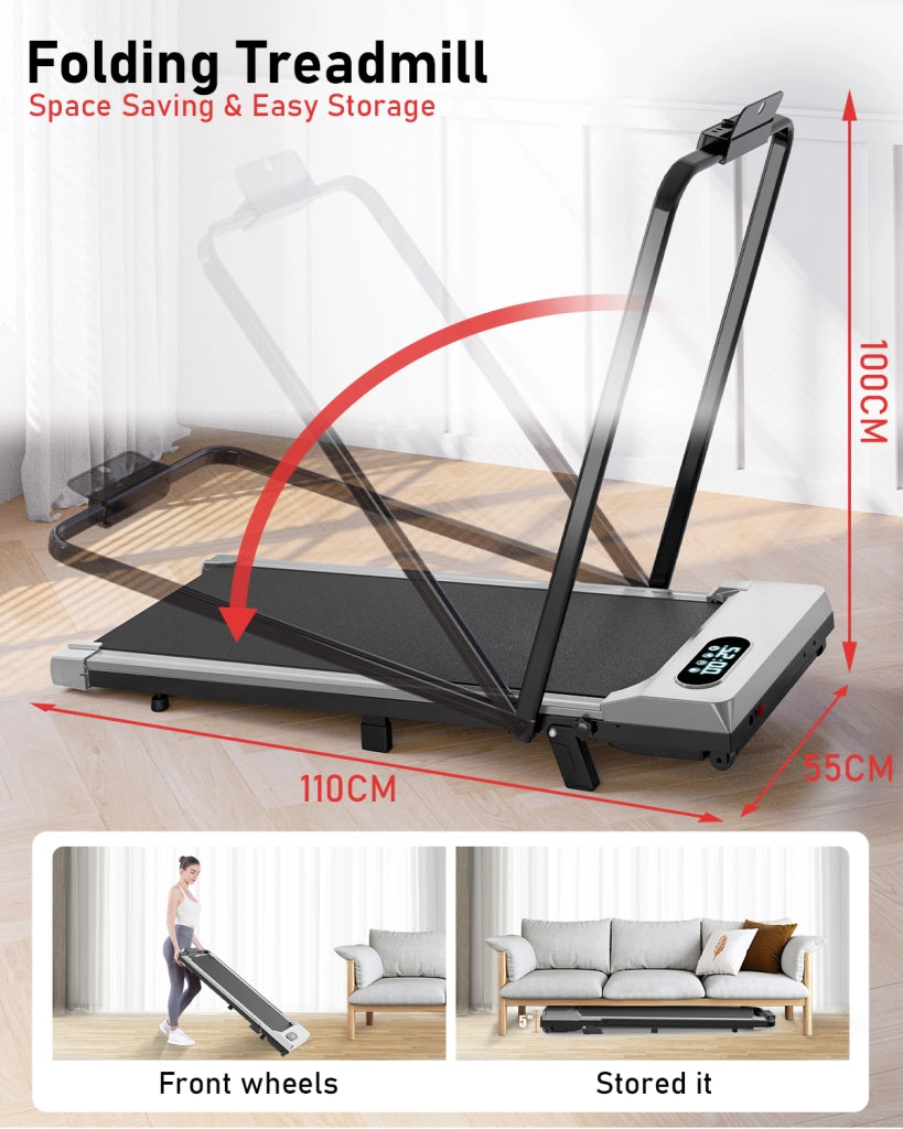 Tapis roulant domestico, Tapis roulant elettrico pieghevole  3 in 1, 2,5 HP, compatto portatile sottobanco, 8 km/h, display LED, 120 kg
