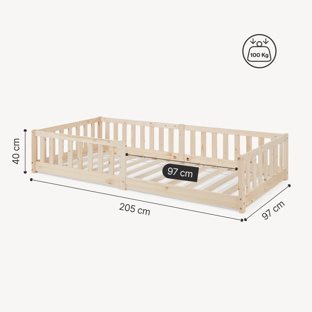 Letto Montessori per Cameretta Tanna in Legno di Pino 90 x 200 cm - Naturale [en.casa]