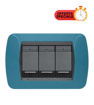 PLACCA 3 POSTI COLORE BLU METRO SERIE LIVINGINTERNATIONAL - BTICINO L4803BU
