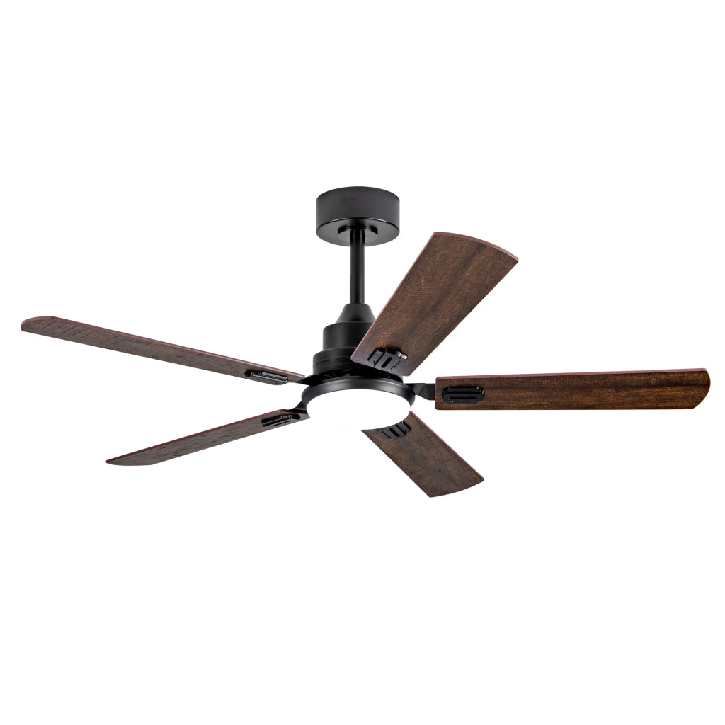 Ventilatore da soffitto nero con luce e telecomando 6 velocità motore DC reversibile 52 pollici metallo e legno