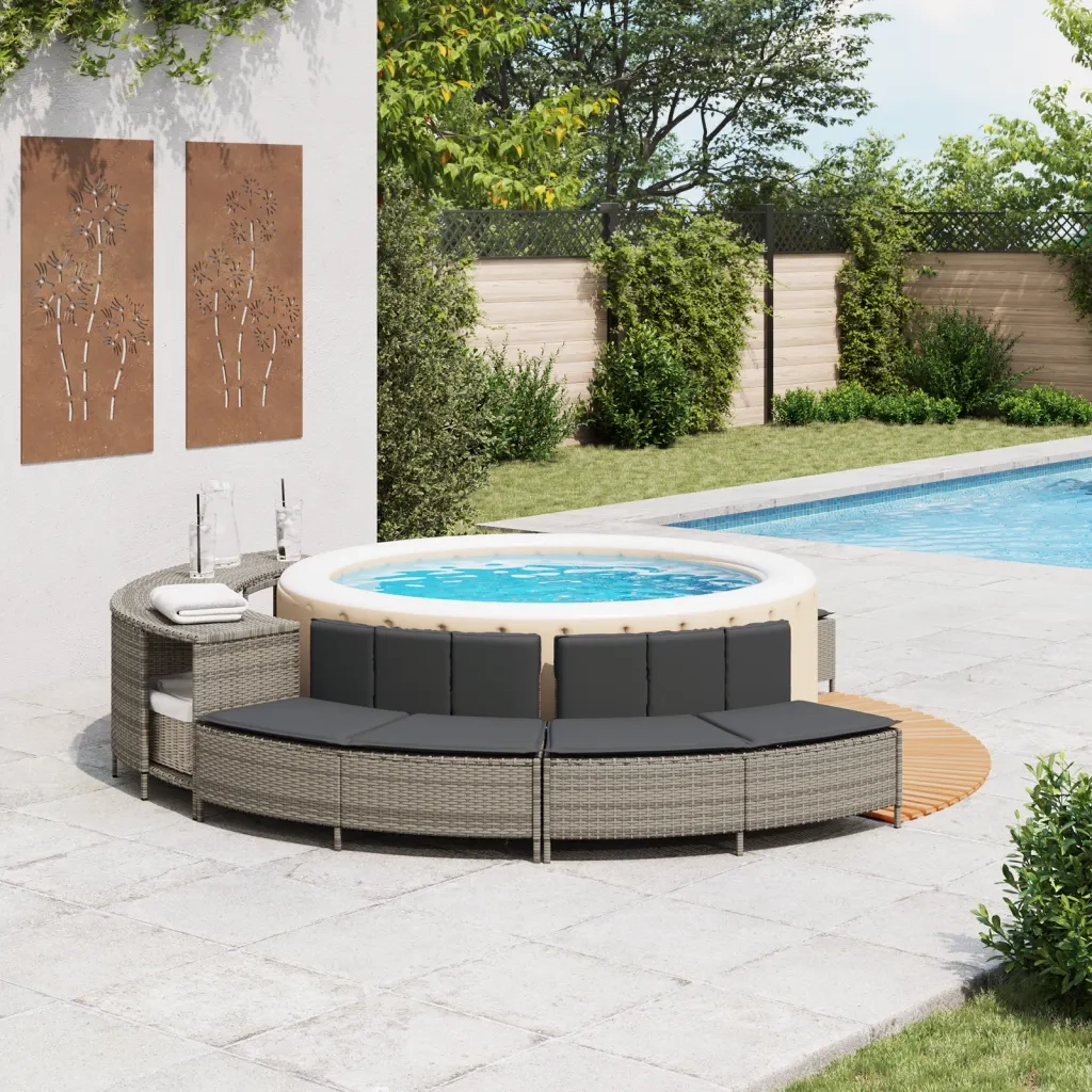 Panche Vasca Idromassaggio con Cuscini 2 pz in Polyrattan Grigio CFW9191374
