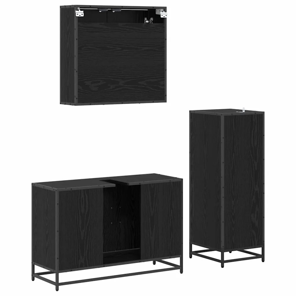 Set di mobili per il bagno 3 pcs Rovere Nero Legno multistrato
