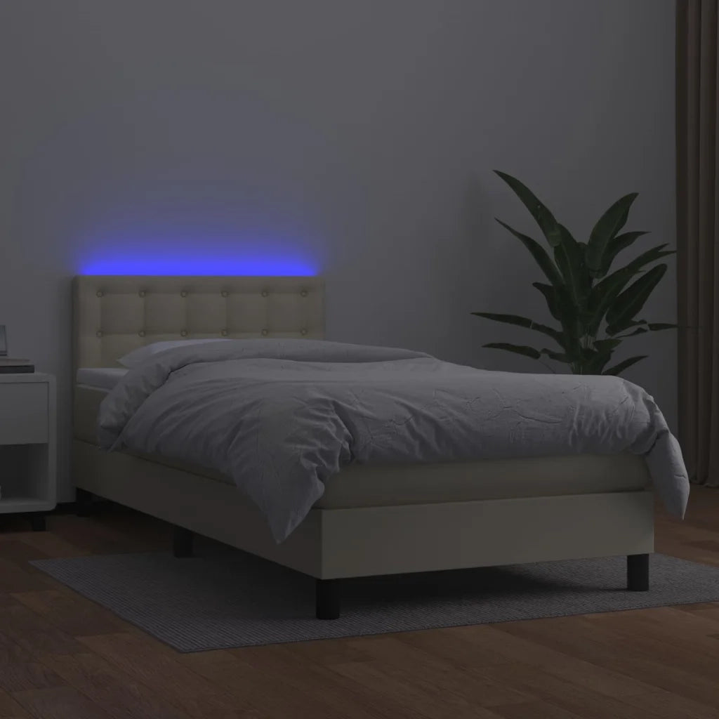 Giroletto a Molle con Materasso e LED Crema 90x190cm Similpelle 3134197