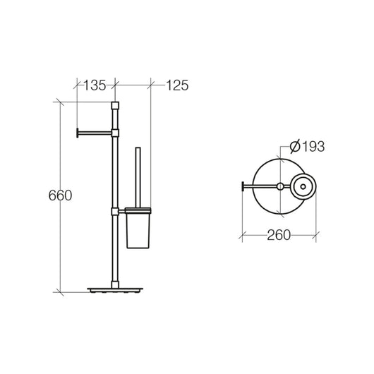 Lineabeta - Piantana portarotolo/scopino Ranpin con base tonda in ottone cromato