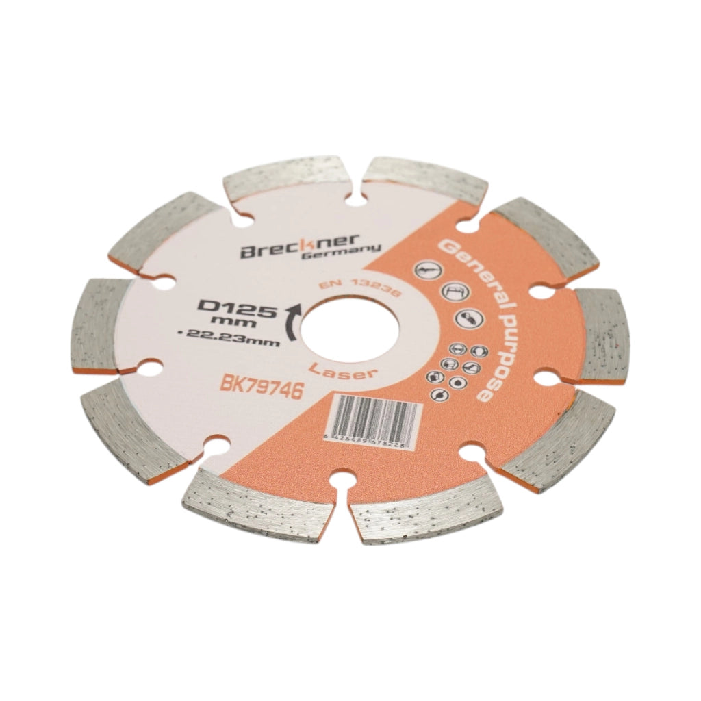 Disco diamantato segmentato 125x22,23 mm, segmento 10 mm per mattoni, calcestruzzo, muratura, archi, pietra Breckner Germany