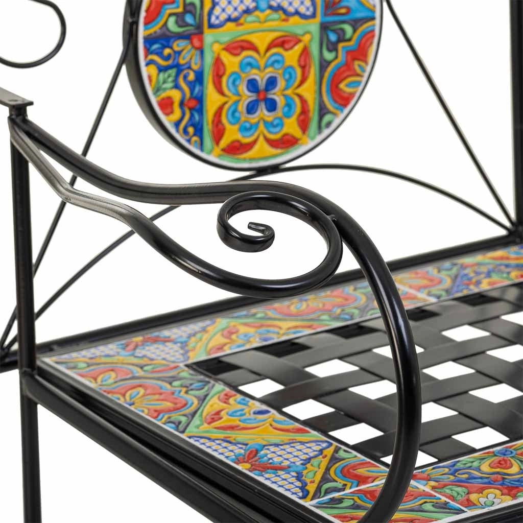 Sgabello in mosaico nero e ferro battuto 110x50x88h