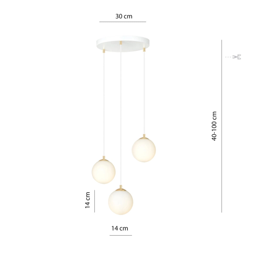 Lampadario Emibig Royal 3 bianco oro 3xE14 vetro 40cm