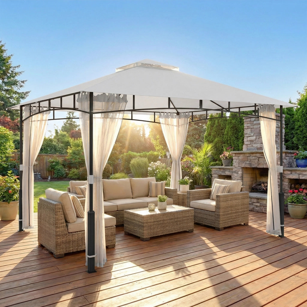 Gazebo da giardino 3x3.6 m ¨C zephmum ¨C Nero, Doppio tetto, Rete zanzariera