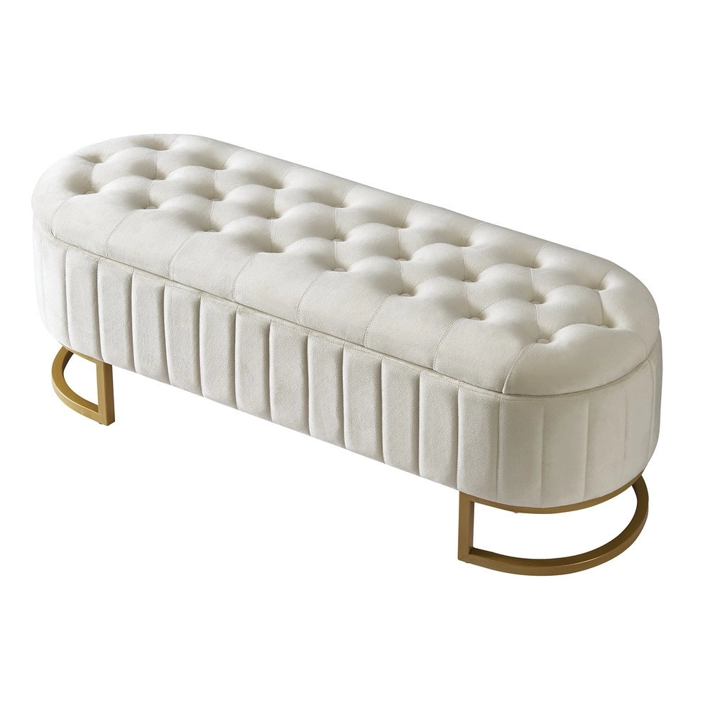 Pouf con contenitore e panca - Zephmum- 120 x 40 cm, velluto beige
