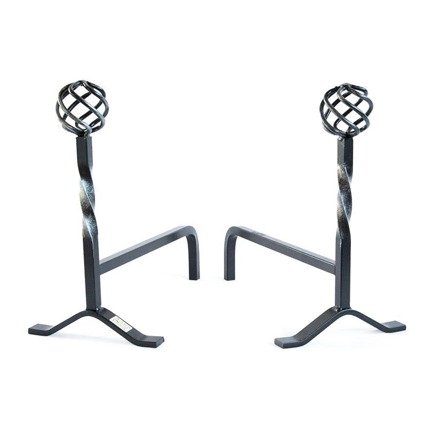 COPPIA DI ALARI FERRO BATTUTO NUVOLA CM.20x41x36 CAMINO CAMINETTO FUOCO
