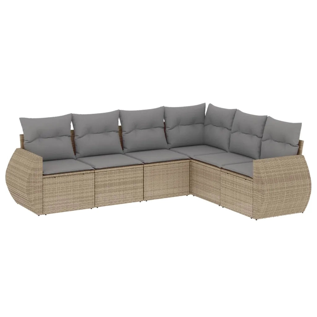 Set Divano da Giardino 6 pz con Cuscini Beige in Polyrattan