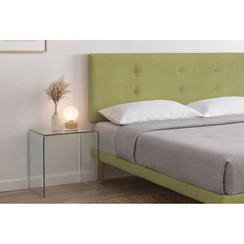 Letto imbottito Letto Matrimoniale alla Francese 140x190 cm Button - Con rete,Microfibra,Tè verde