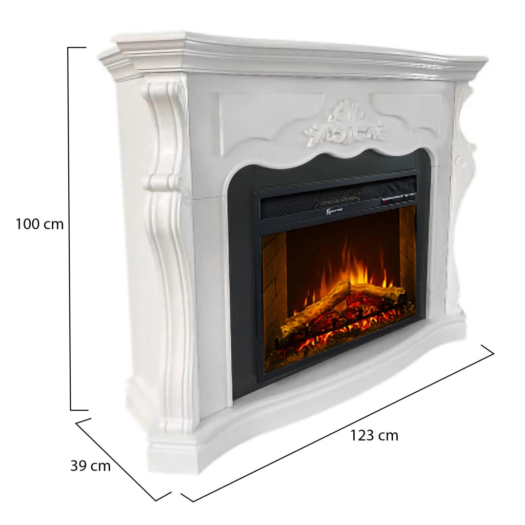 Caminetto Triuggio, Camino Elettrico Superficie Riscaldabile 30 m2, 123x39x100h cm Bianco