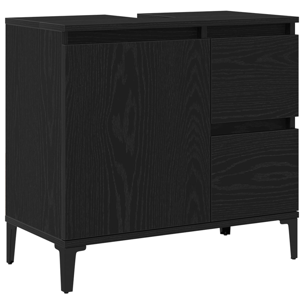 Mobile per Lavabo Nero Rovere 65x33x60 cm in Legno Compresso