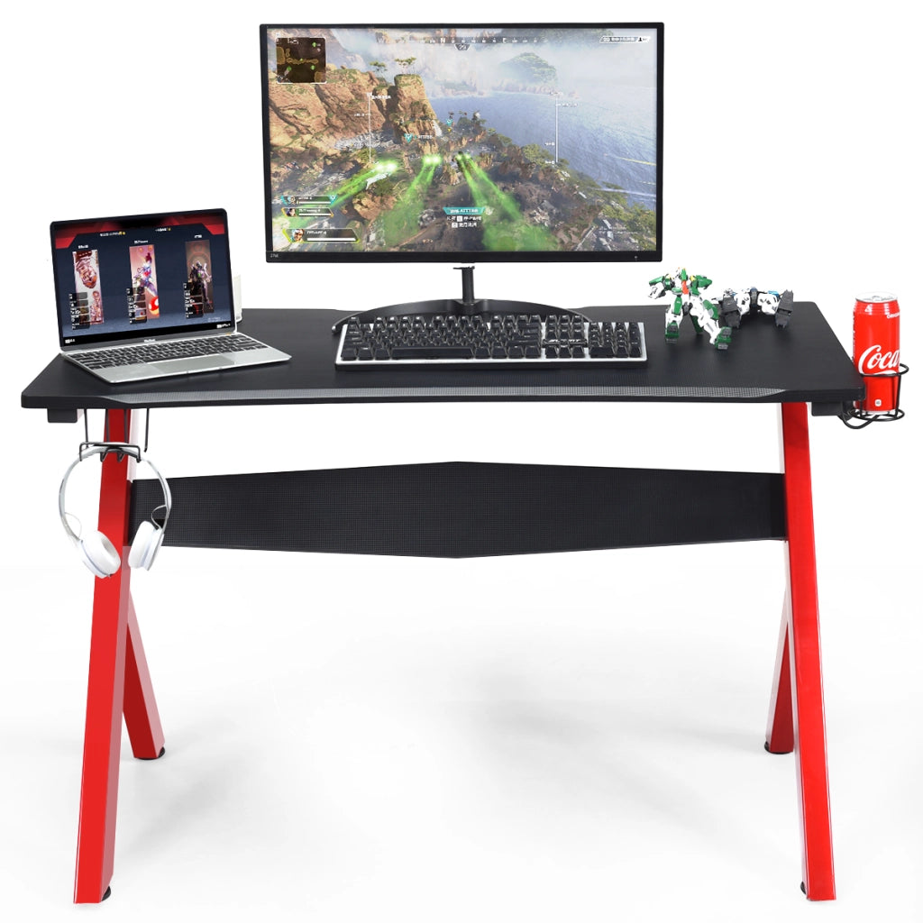 Scrivania da gaming con porta cuffie e tappetino per il mouse, Scrivania ergonomica per casa e dormitorio Nero