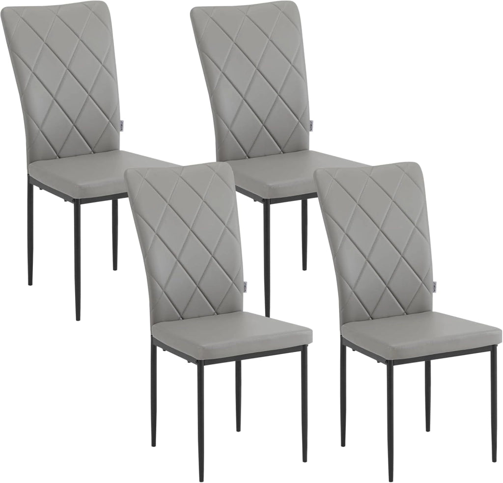 Set di 4 Sedie per Sala da Pranzo, Sedie da Cucina con Schienale Alto, con Gambe in Metallo e Rivestimento in Ecopelle, Grigio, EZS21gr-4