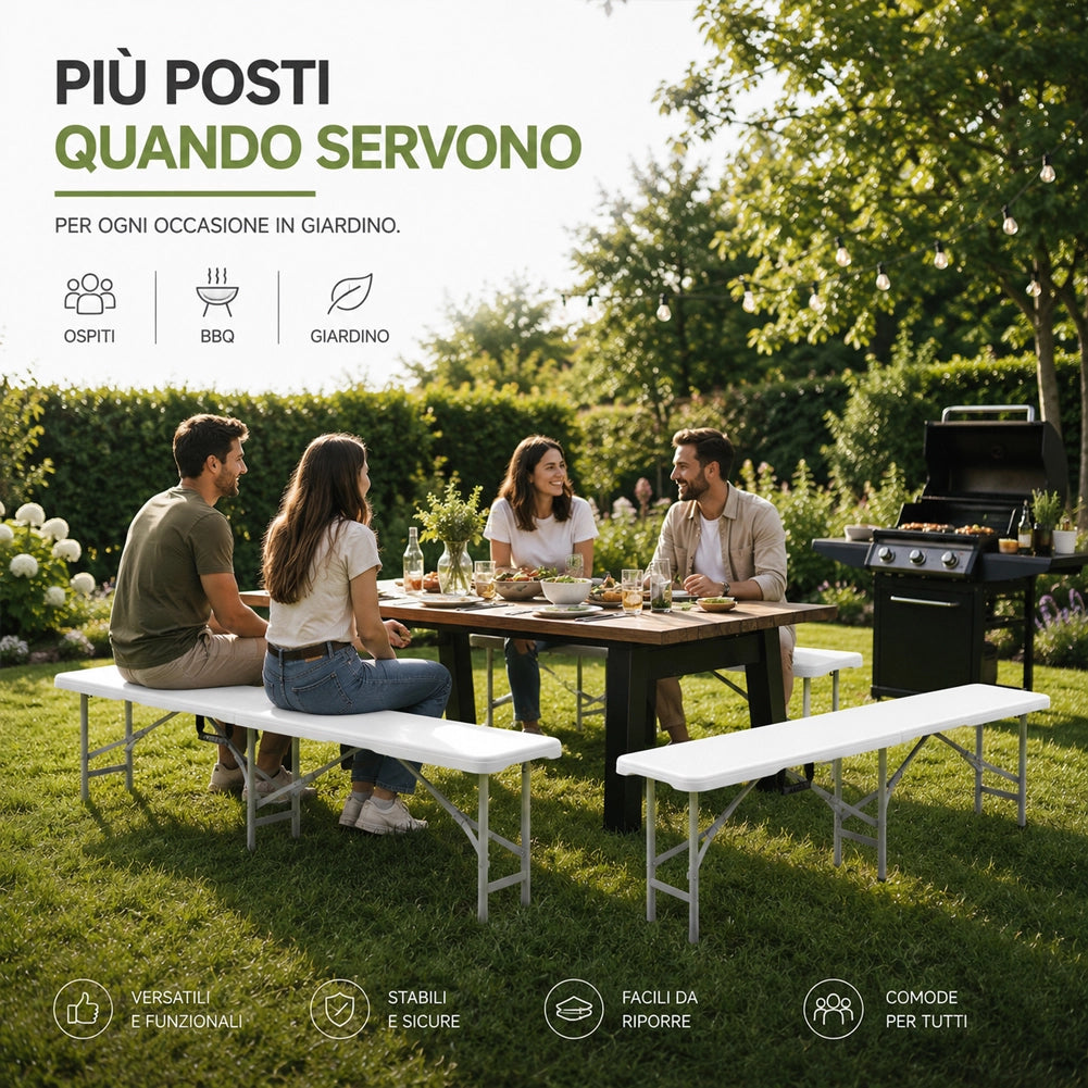 Panchina Pieghevole Salvaspazio Multiuso Panca Bianca da Esterno 182x28x43 cm