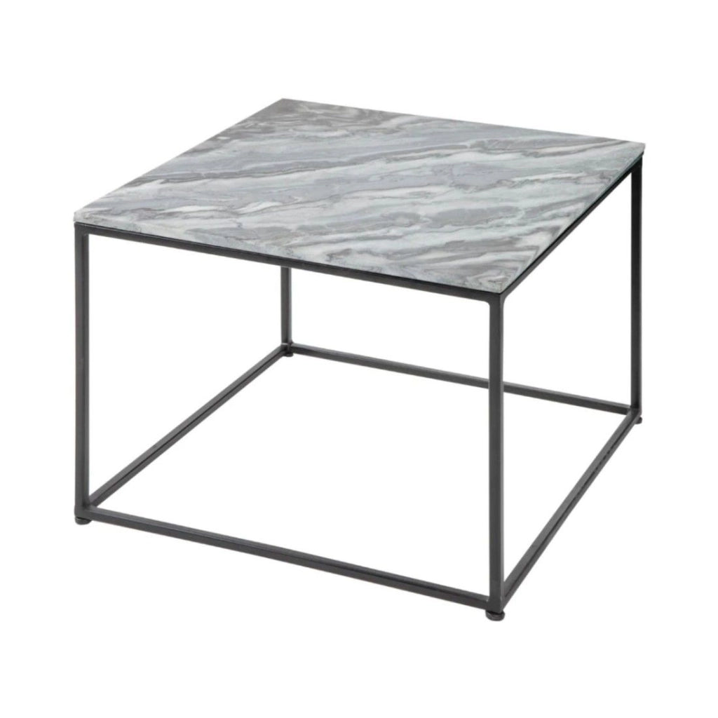 Table basse ABITTA carrée 50 cm in marmo grigio – Tavolino moderno con piano minerale e gambe in metallo