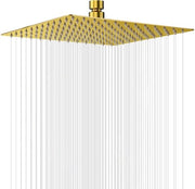 Douchekop 12 pollici (30 cm) con capocchia per doccia a pioggia in acciaio inossidabile AISI304 con sbriciolatore anti-calcare per doccia a pioggia con capocchia quadrata (oro)