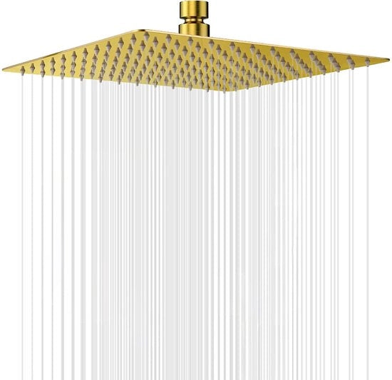 Douchekop 12 pollici (30 cm) con capocchia per doccia a pioggia in acciaio inossidabile AISI304 con sbriciolatore anti-calcare per doccia a pioggia con capocchia quadrata (oro)