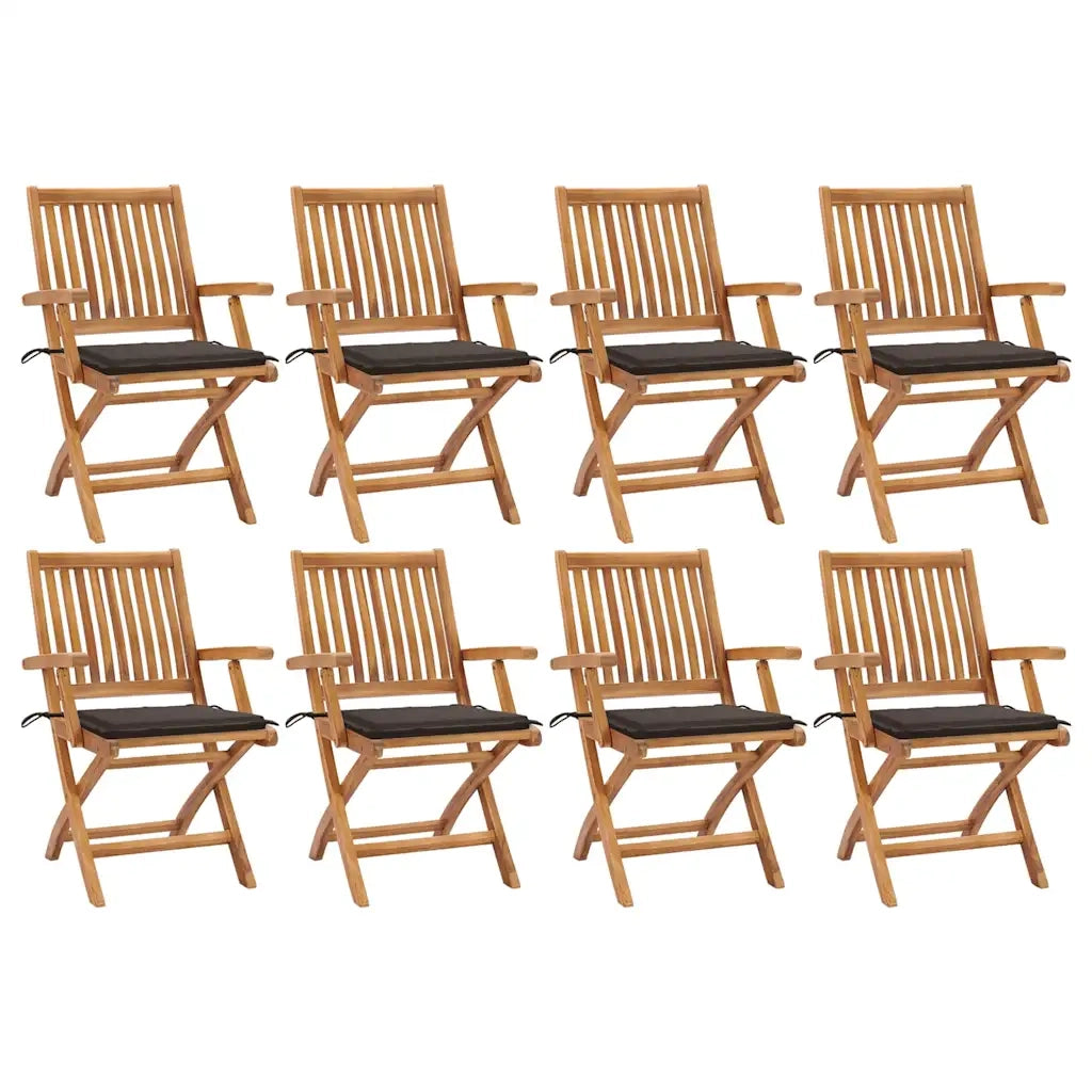 Sedie Pieghevoli con Cuscini 8 pz Massello di Teak 3072785