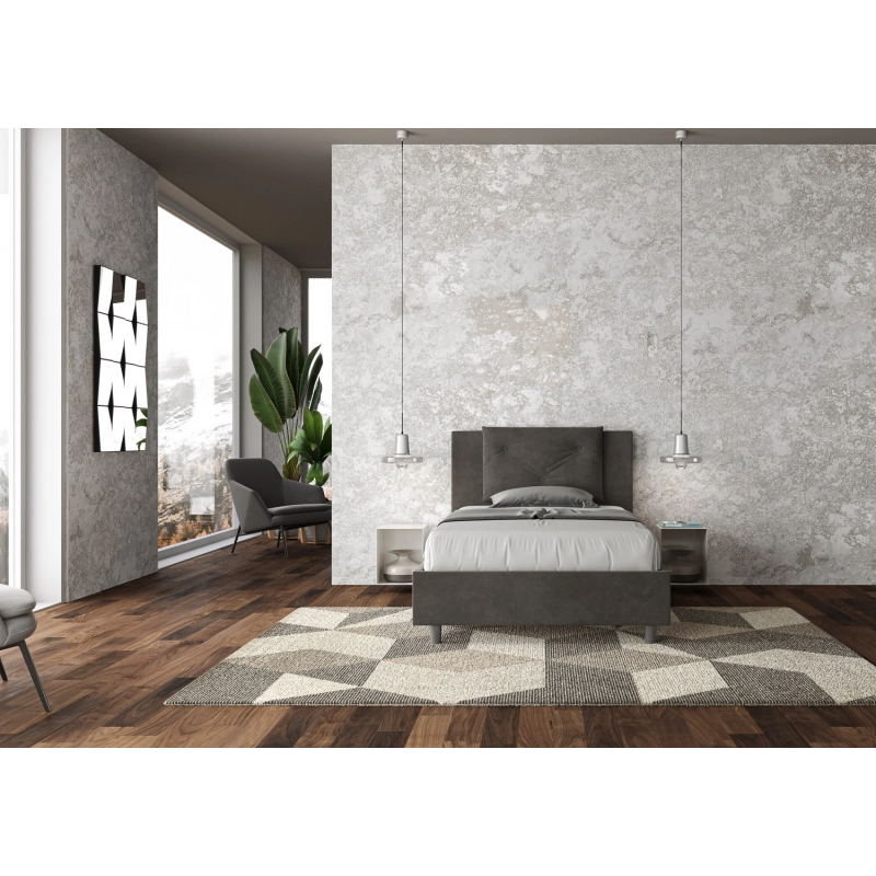 Letto imbottito 1 piazza e mezza 120x200 cm Appia - Con rete,Microfibra,Grigio