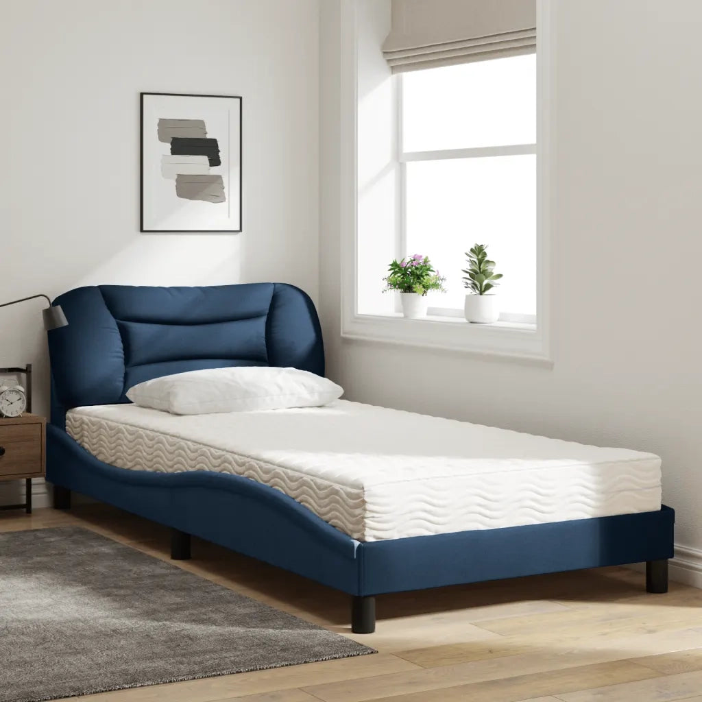 Letto con Materasso-Struttura Letto con Materasso Hvar Blu 100x200 cm in Tessuto