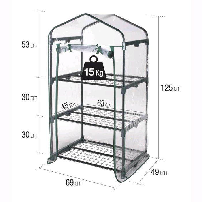 Serra da Giardino 3 Ripiani con copertura in PVC impermeabile 69x49x125H cm