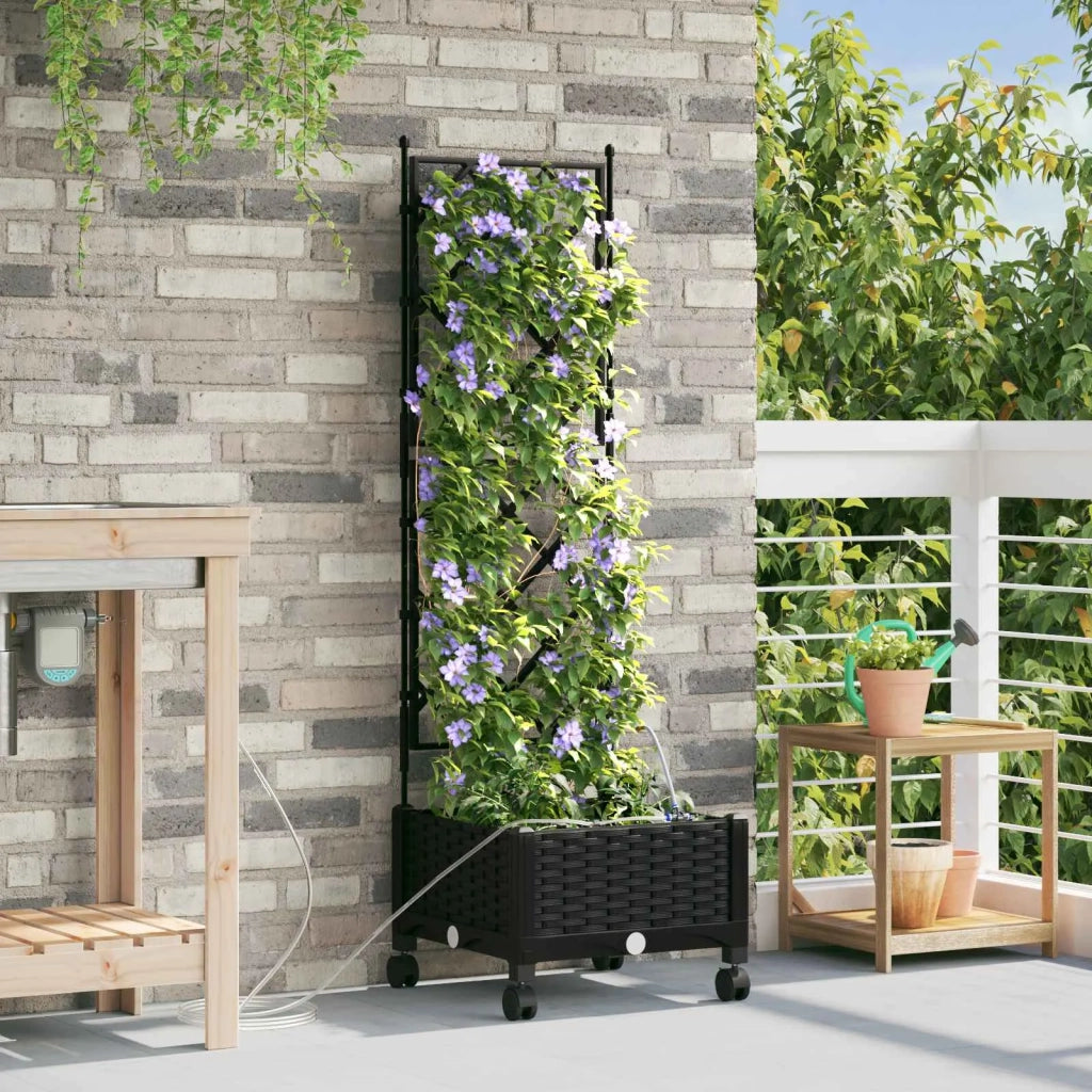 Vaso da Giardino con Irrigazione e Ruote Nero 40 x 40 x 132 cm 3422945