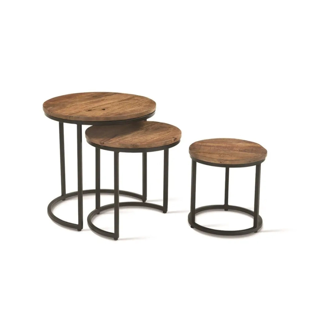 Tavolino basso PLATO – Set di 3 tavolini nidificati rotondi effetto legno di mangolia