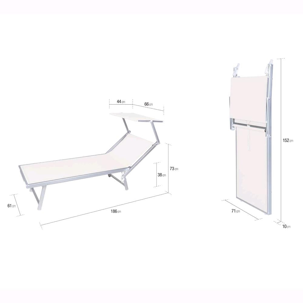 Lettino da Spiaggia Prendisole in Alluminiio da Giardino colore BIANCO con Tettuccio Parasole