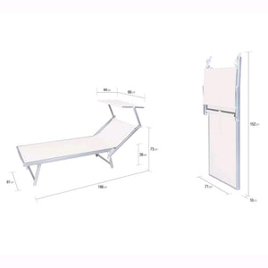 Lettino da Spiaggia Prendisole in Alluminiio da Giardino colore BIANCO con Tettuccio Parasole