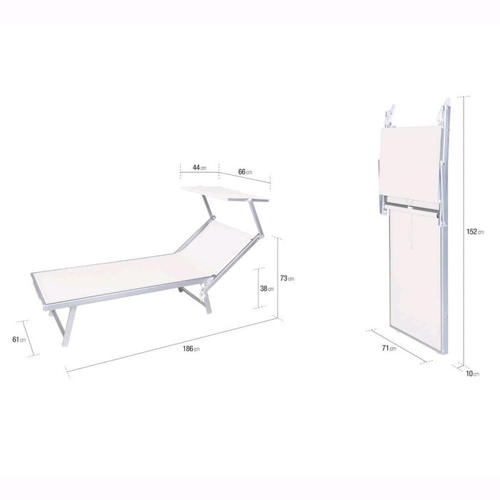 Lettino da Spiaggia Prendisole in Alluminiio da Giardino colore BIANCO con Tettuccio Parasole