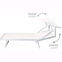 Lettino da Spiaggia Prendisole in Alluminiio da Giardino colore BIANCO con Tettuccio Parasole