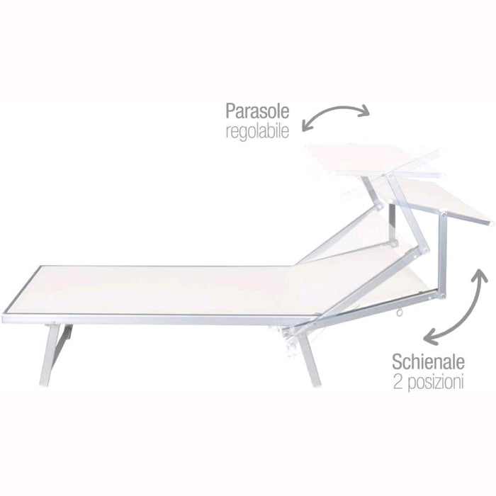Lettino da Spiaggia Prendisole in Alluminiio da Giardino colore BIANCO con Tettuccio Parasole