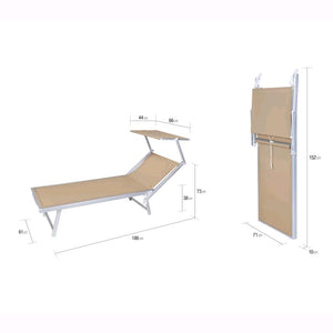 Lettino da Spiaggia Prendisole in Alluminiio da Giardino colore SABBIA con Tettuccio Parasole