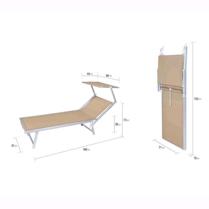 Lettino da Spiaggia Prendisole in Alluminiio da Giardino colore SABBIA con Tettuccio Parasole