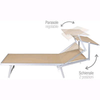 Lettino da Spiaggia Prendisole in Alluminiio da Giardino colore SABBIA con Tettuccio Parasole