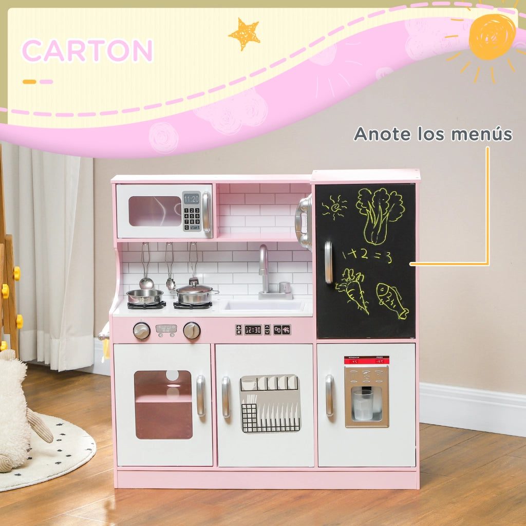 Cucina per Bambini con Accessori ¨C zephmum ¨C Rosa 83.8x26.8x81 cm