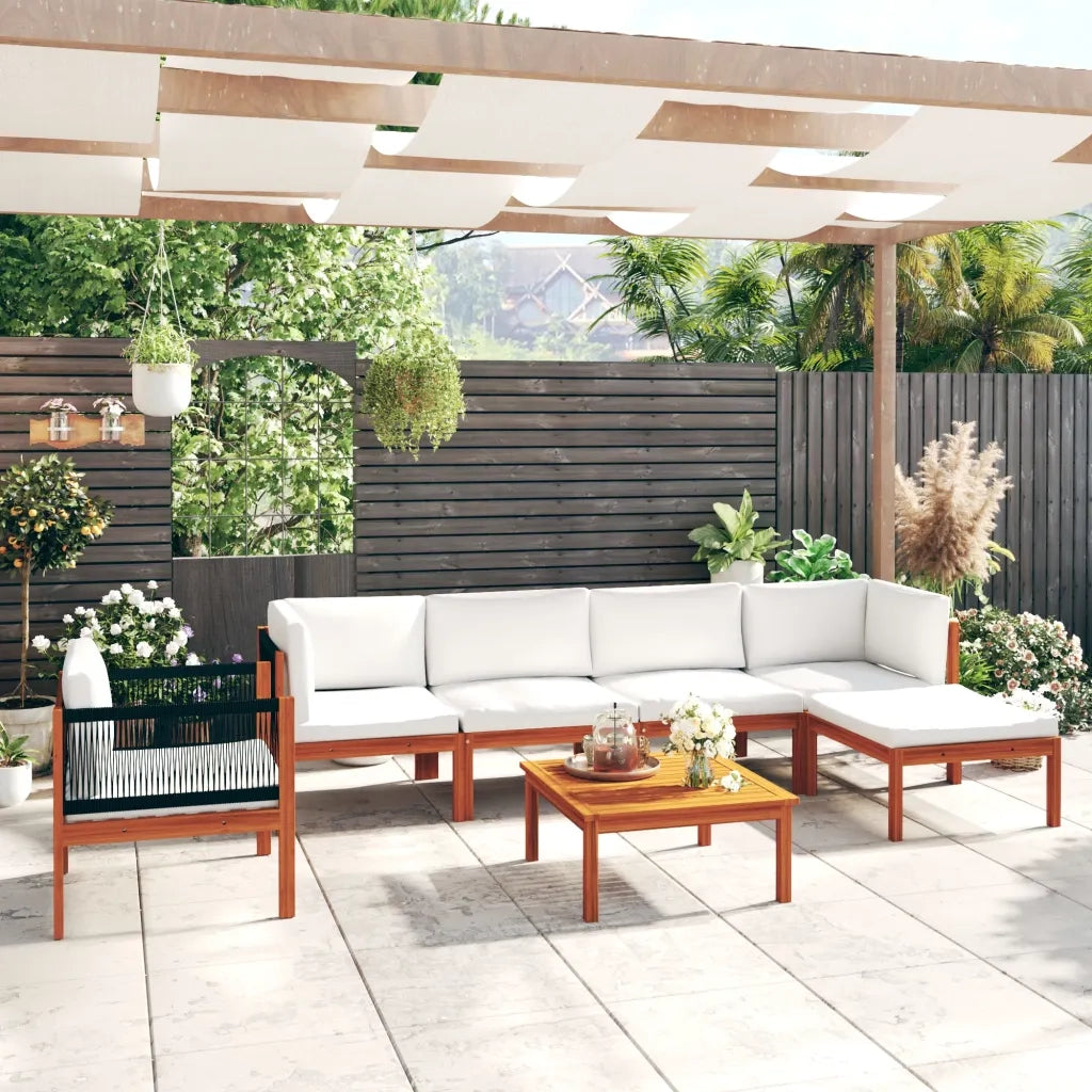Set Divani da Giardino 7 pz con Cuscini Crema Massello Acacia cod mxl 37838