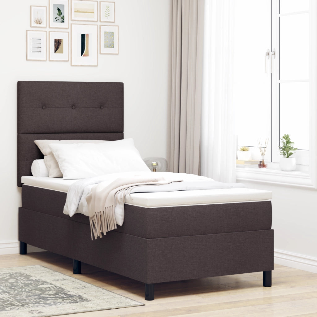 Letto con Rete e Materasso & LED Marrone Scuro 90x200 cm Tessuto