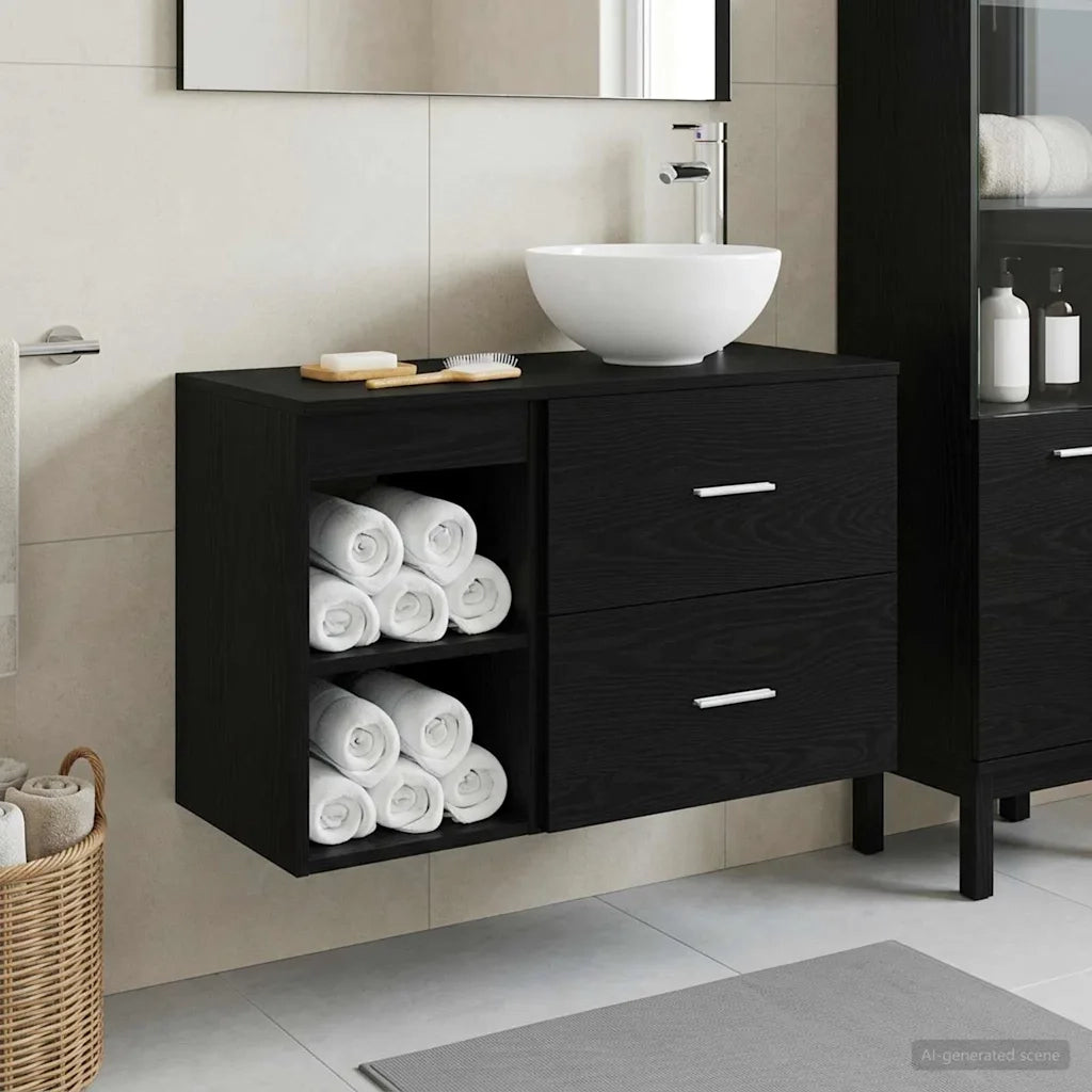 Set di mobili per il bagno 2 pcs Rovere Nero 3403865