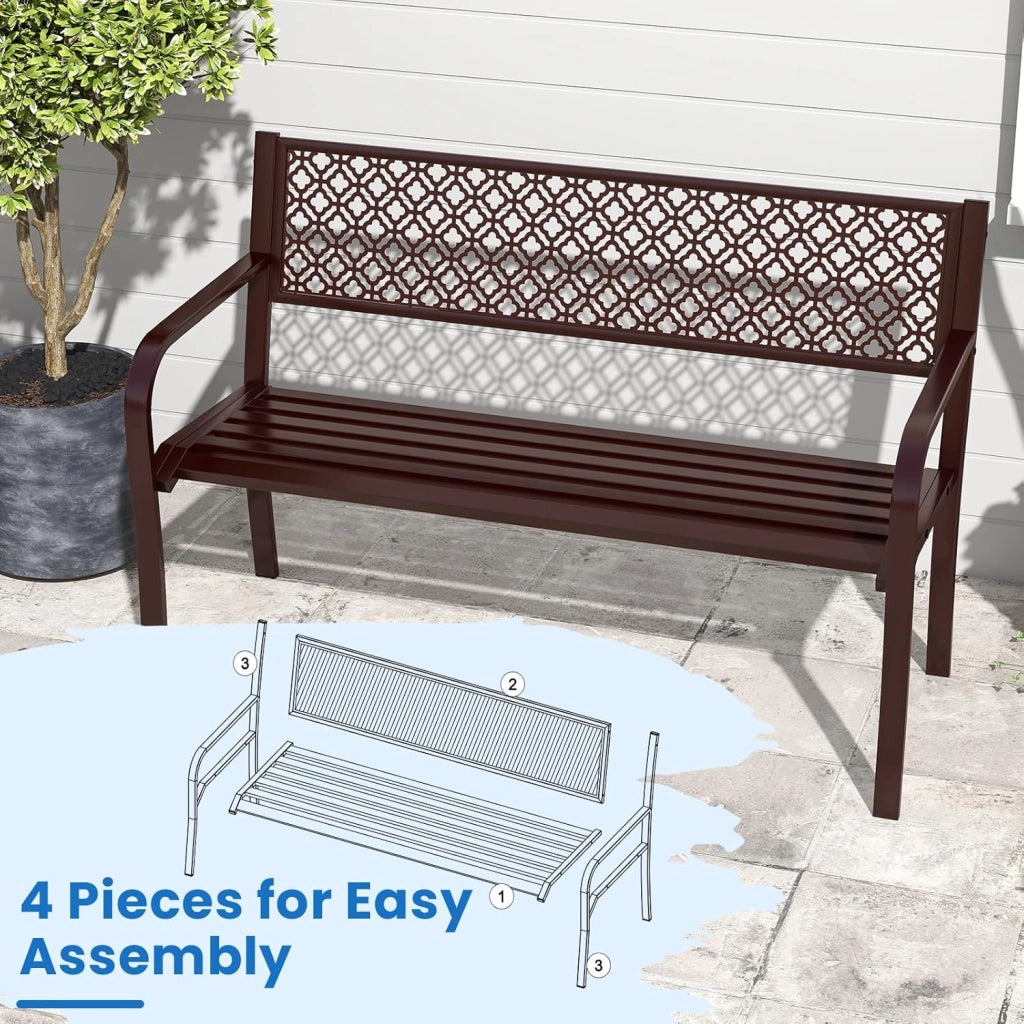 GIANTEX Panca da giardino in metallo, resistente alle intemperie, per 2 persone, panca da balcone con schienale e bracciolo, panca da balcone in metallo, portata fino a 360 kg, 127 x 59 x 82 cm