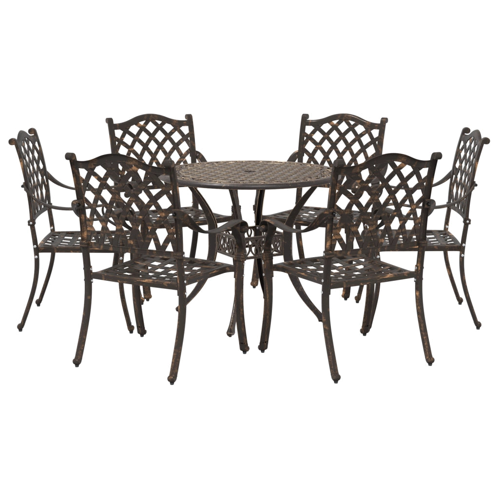 Set da Pranzo da Giardino 7 Pezzi in Alluminio Fuso Bronzeo