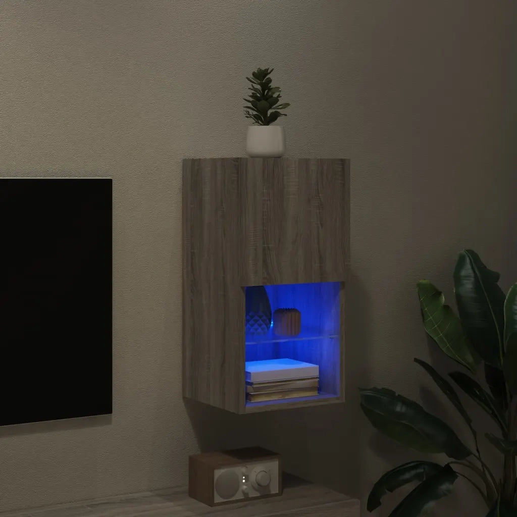 Mobile TV con Luci LED-Credenza per TV Grigio Sonoma 30,5x30x60 cm