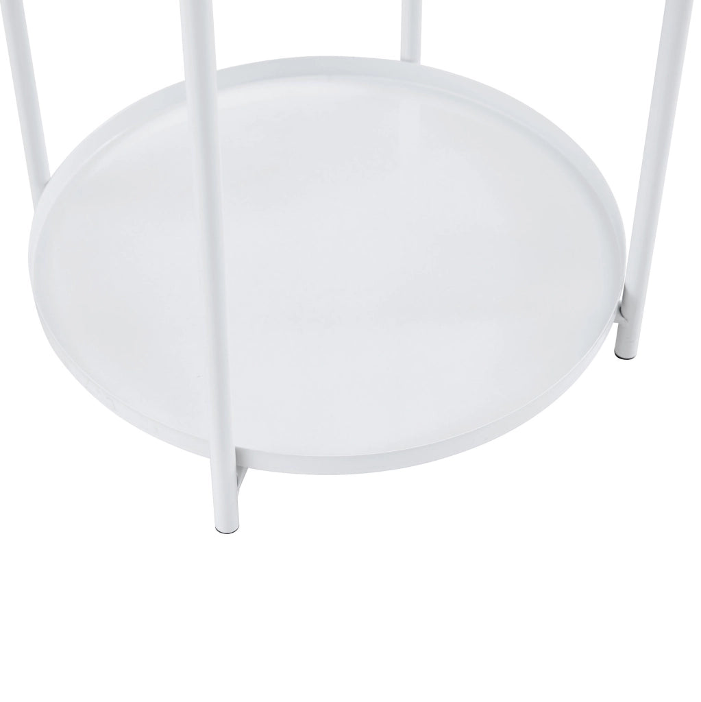 Tavolino rotondo a 2 ripiani ?42 x 52 cm in MDF e metallo bianco